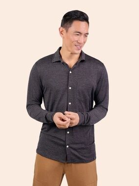 Woolly Clothing Co 100% Merino Wool Long Sleeve Button Up Shirt Charcoal Grey